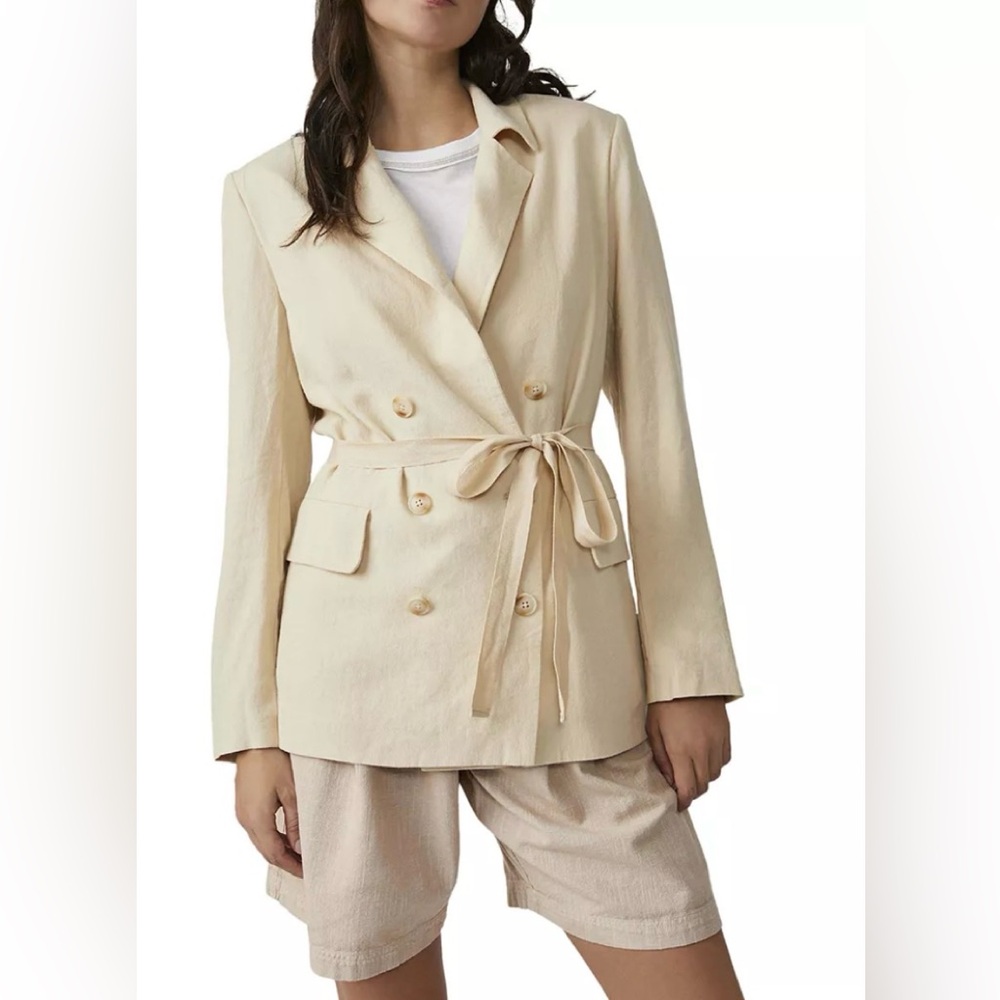 Free People Olivia Double Breasted Belted Linen blend Blazer